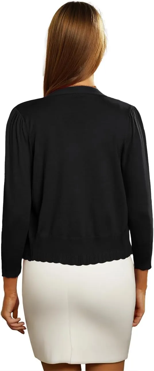 CPOKRTWSO Women's Cropped Cardigan 3/4 Sleeve Bolero Shrug for Dresses Lightweight Open Front Button Down Sweater