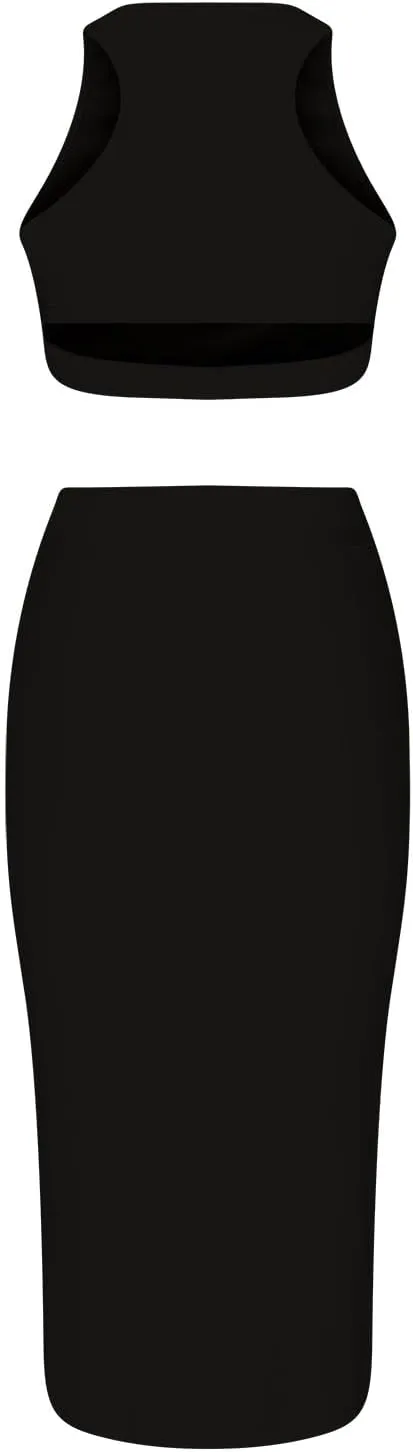 Curvy Summer Dresses for Women 2024 2 Piece Sexy Tank Top Side Slit High Waist Skirt Casual Trendy Bodycon Office