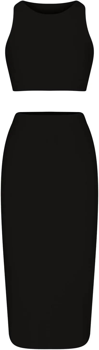 Curvy Summer Dresses for Women 2024 2 Piece Sexy Tank Top Side Slit High Waist Skirt Casual Trendy Bodycon Office