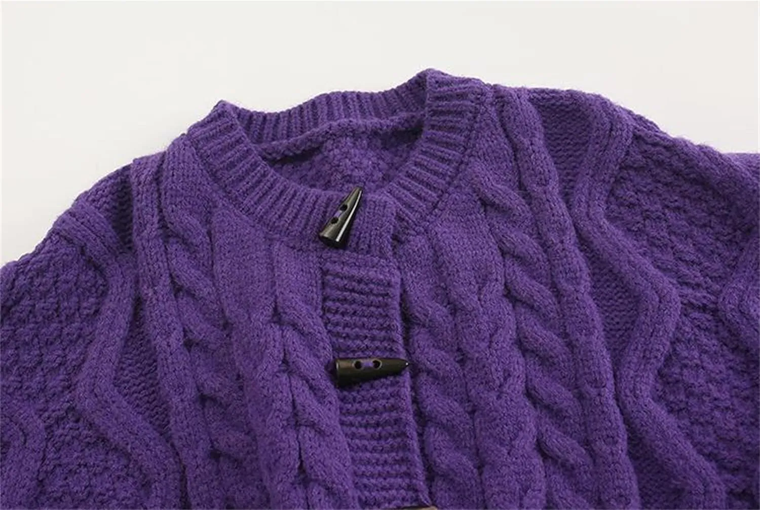 DAIMIDY Women's Horn Toggle Button Long Sleeve Cable Knit Cropped Cardigans