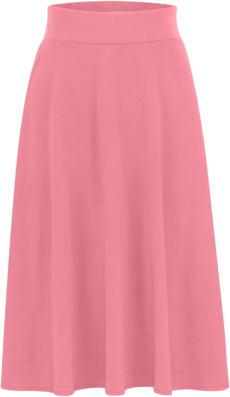 DDAPJ pyju Women's High Waist A-Line Midi Skirt Plus Size Spring Summer Long Skirts Solid Color Basic Loose Flowy Skirt