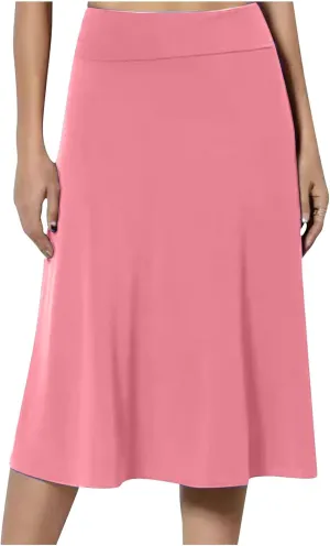 DDAPJ pyju Women's High Waist A-Line Midi Skirt Plus Size Spring Summer Long Skirts Solid Color Basic Loose Flowy Skirt