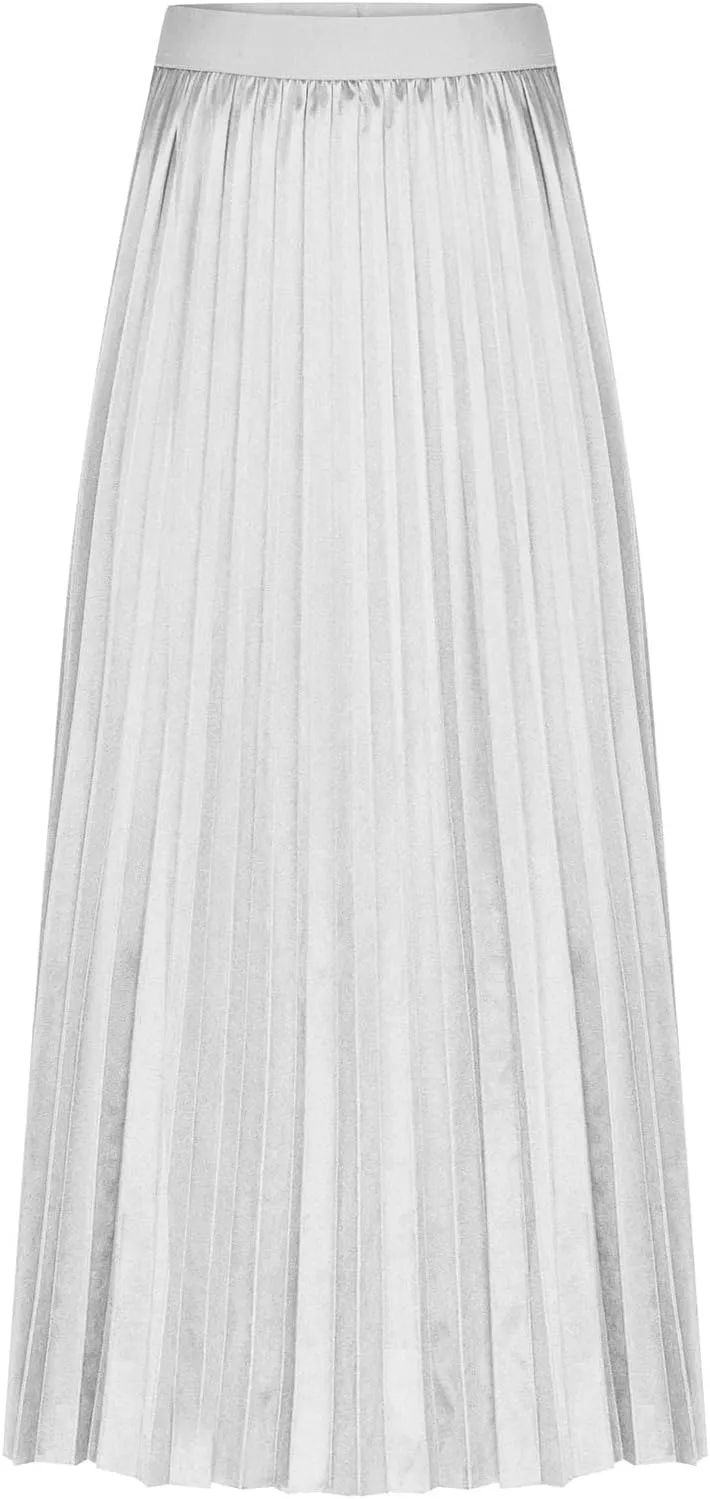 DDAPJ pyju Women's Pleated Maxi Skirt Satin Metallic Accordion Skirts Plus Size Casual High Waist Flowy A-Line Long Skirt