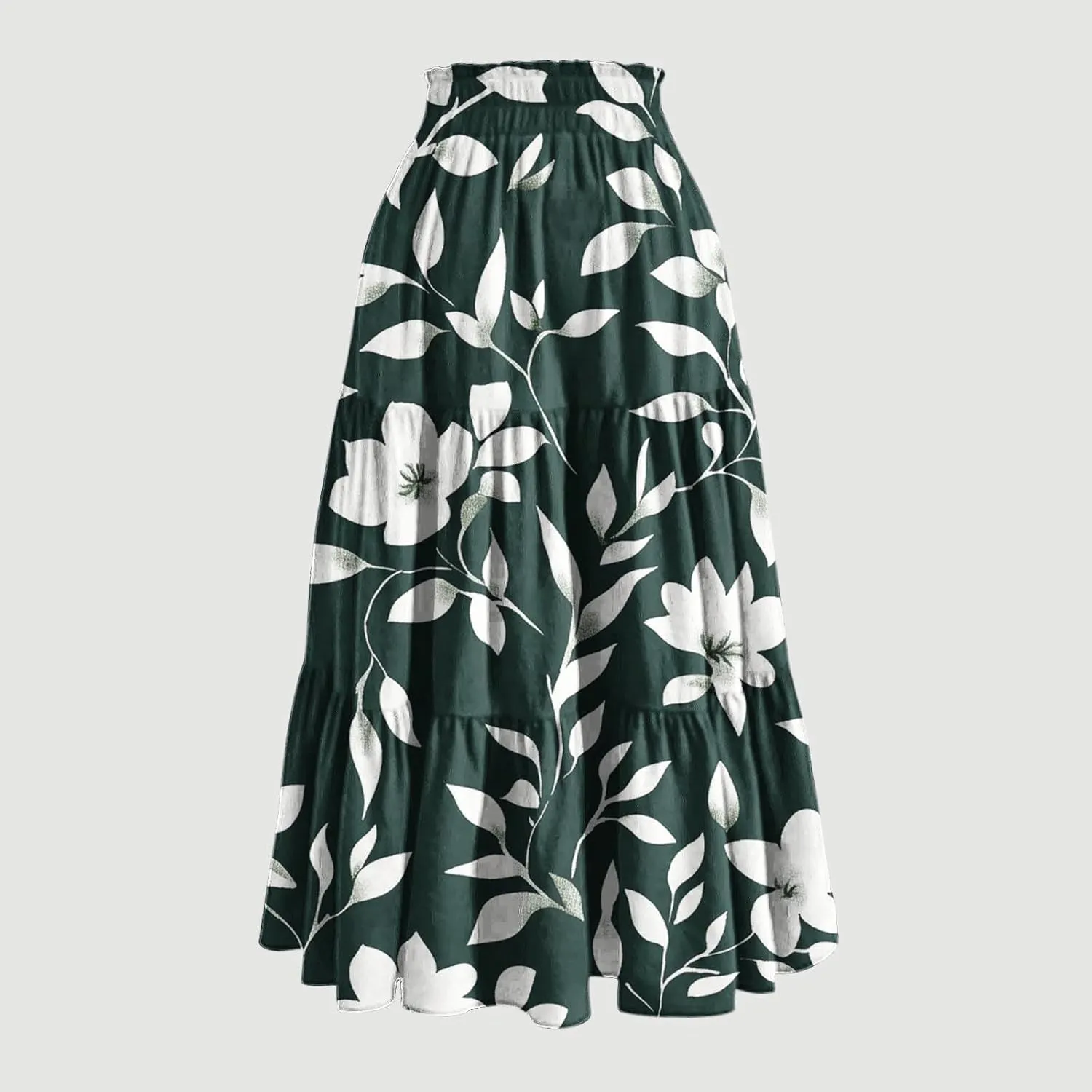 DDAPJ pyju Women's Summer Boho Tiered Maxi Skirt 2025 Trendy Floral Printed Elastic High Waist Pleated Long Beach Skirts