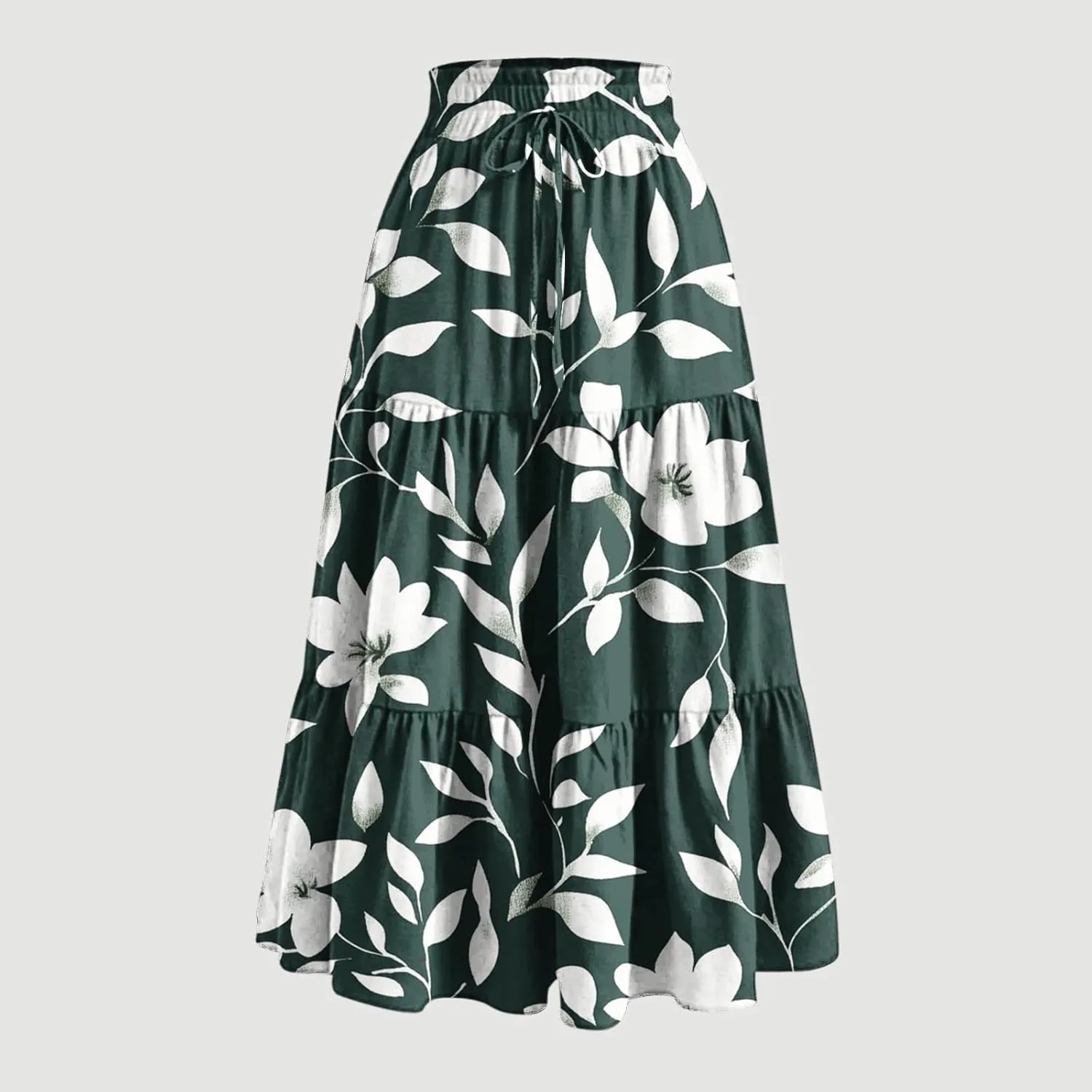 DDAPJ pyju Women's Summer Boho Tiered Maxi Skirt 2025 Trendy Floral Printed Elastic High Waist Pleated Long Beach Skirts
