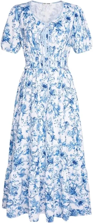 Dndrdhfb Women's Elastic Waist Dress Short Sleeve V-Neck Layered A-Line Midi Dress