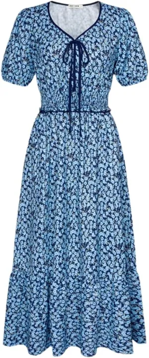 Dndrdhfb Women's Elastic Waist Dress Short Sleeve V-Neck Layered A-Line Midi Dress