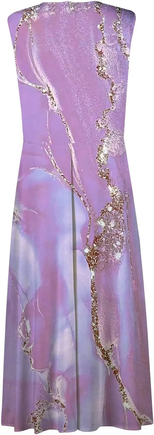 Dresses for Women 2025 Flowy Ruched Sleeveless Beach Dresses Wrap V Neck Floral Printed Maxi Dress Boho Sundresses