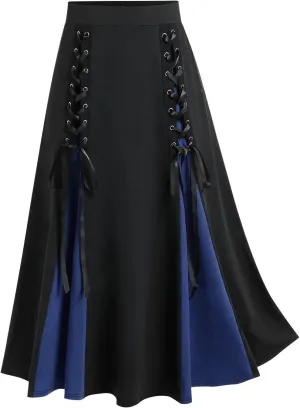 Firzero Gothic Skirt for Women Steampunk Gothic Skirt High Slit Pleated Long Maxi Skirts High Waist Punk Goth Skirts