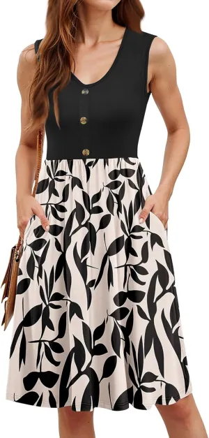 Floral Short Dress Women Knee Length Button Down V-Neck Sleeveless Tank Dress Stylish Summer Boho Dresses 2025