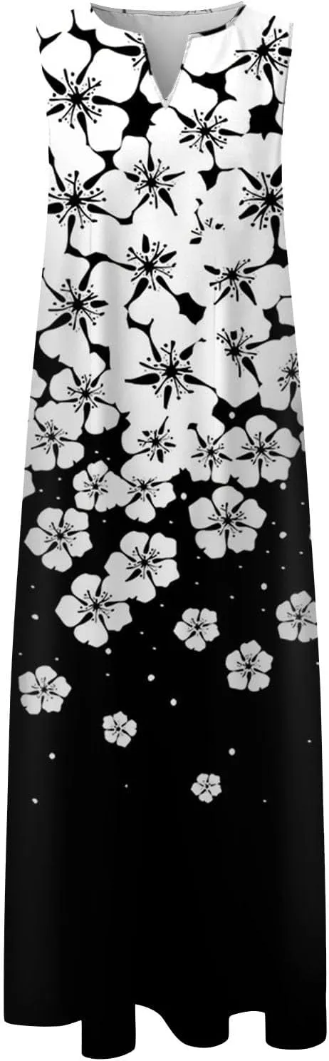 Flower Dresses Women 2025 Vacation Beach Casual Summer Sundresses Sleeveless Long Peasant Sleeves Flowy Summer Dress