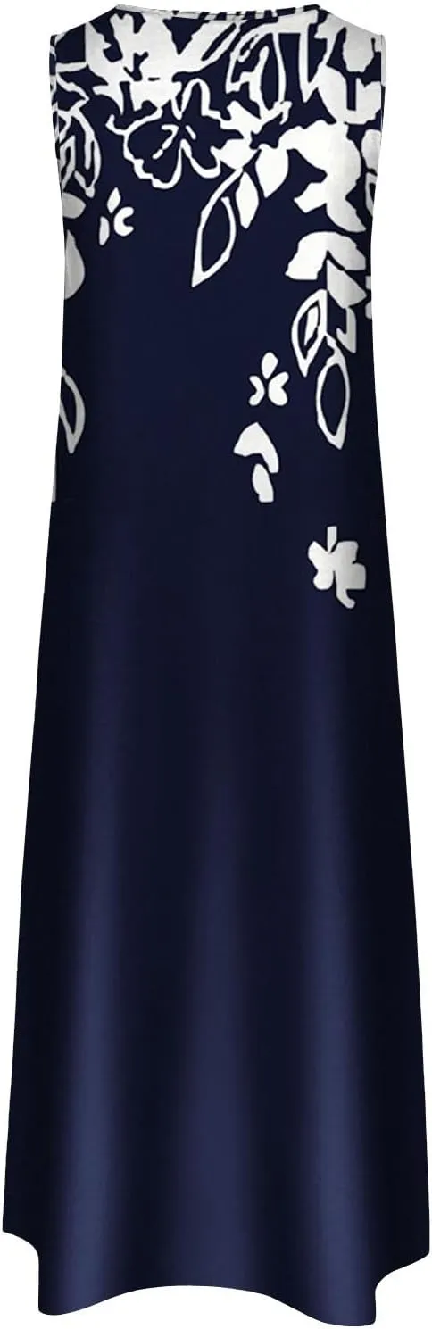 Flower Dresses Women 2025 Vacation Beach Casual Summer Sundresses Sleeveless Long Peasant Sleeves Flowy Summer Dress