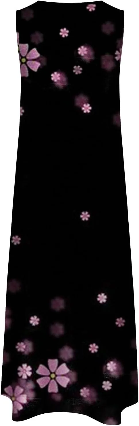 Flower Dresses Women 2025 Vacation Beach Casual Summer Sundresses Sleeveless Long Peasant Sleeves Flowy Summer Dress