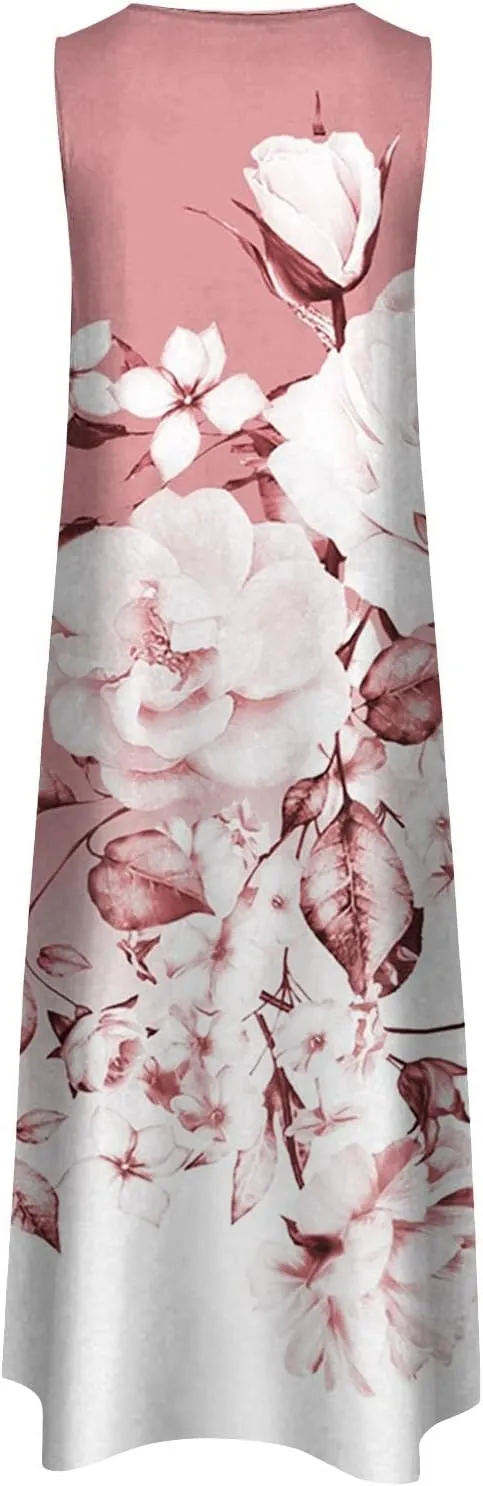 Flower Dresses Women 2025 Vacation Beach Casual Summer Sundresses Sleeveless Long Peasant Sleeves Flowy Summer Dress