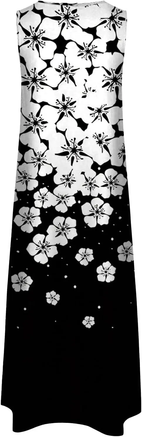 Flower Dresses Women 2025 Vacation Beach Casual Summer Sundresses Sleeveless Long Peasant Sleeves Flowy Summer Dress