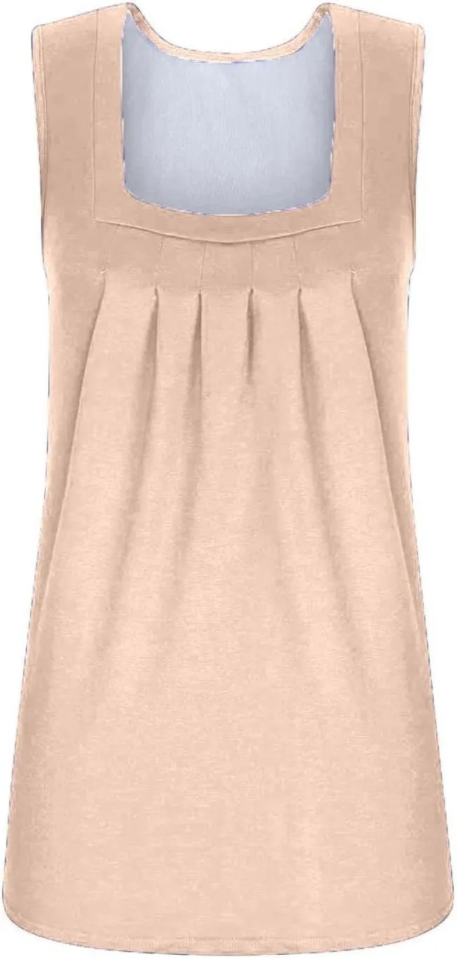 FQZWONG Tank Top for Women 2025 Summer Ruffled Square Neck Vest Shirts Loose Casual Ladies Solid Sleeveless Blouses