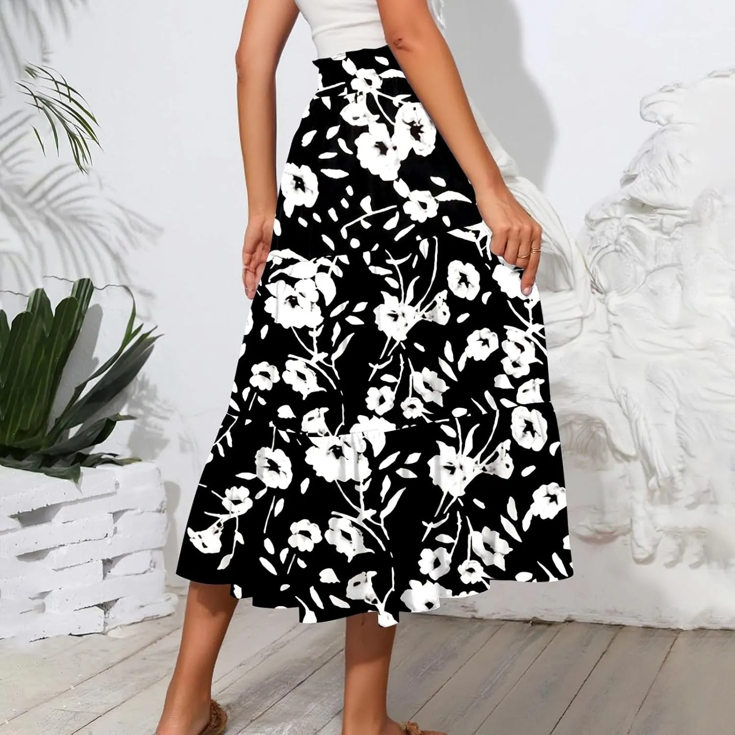 Full Summer Trendy Skirts Women Partys Flowy Expandable Waist Cosy Baggy Floral