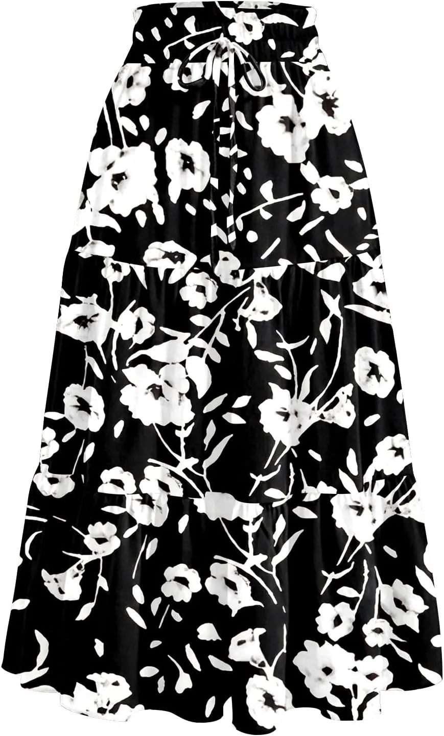 Full Summer Trendy Skirts Women Partys Flowy Expandable Waist Cosy Baggy Floral