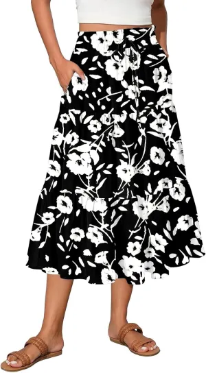 Full Summer Trendy Skirts Women Partys Flowy Expandable Waist Cosy Baggy Floral