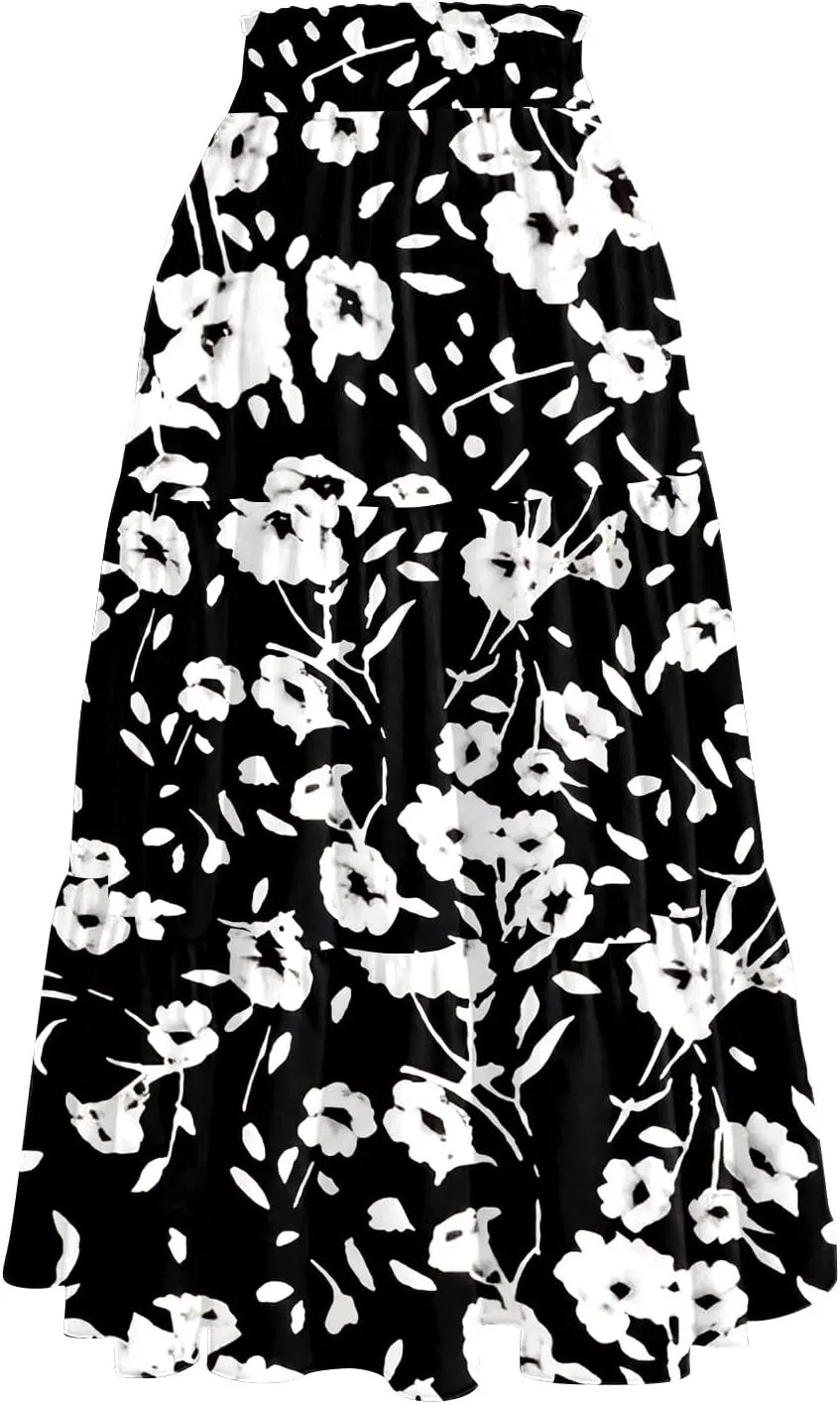 Full Summer Trendy Skirts Women Partys Flowy Expandable Waist Cosy Baggy Floral