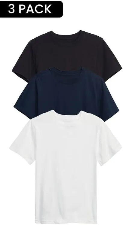 Galaxy by Harvic 3 Pack Boys Short Sleeve Crewneck Solid T-Shirt, Soft Cotton Blend with Ribbed Crew Neckline Tee