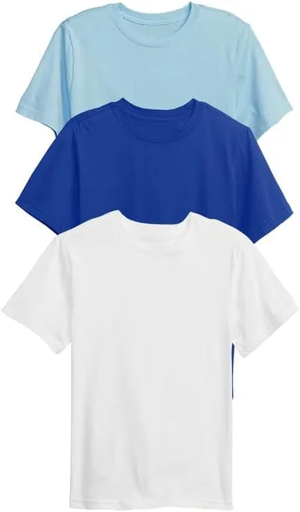Galaxy by Harvic 3 Pack Boys Short Sleeve Crewneck Solid T-Shirt, Soft Cotton Blend with Ribbed Crew Neckline Tee