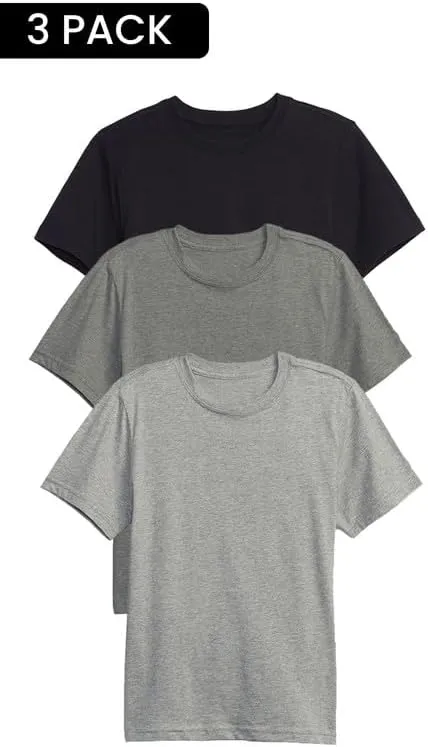 Galaxy by Harvic 3 Pack Boys Short Sleeve Crewneck Solid T-Shirt, Soft Cotton Blend with Ribbed Crew Neckline Tee