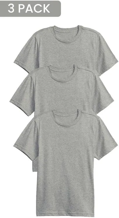 Galaxy by Harvic 3 Pack Boys Short Sleeve Crewneck Solid T-Shirt, Soft Cotton Blend with Ribbed Crew Neckline Tee