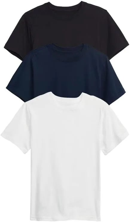 Galaxy by Harvic 3 Pack Boys Short Sleeve Crewneck Solid T-Shirt, Soft Cotton Blend with Ribbed Crew Neckline Tee