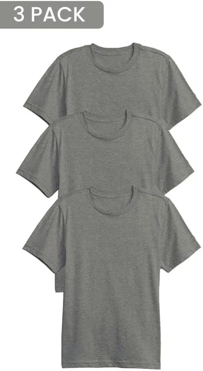 Galaxy by Harvic 3 Pack Boys Short Sleeve Crewneck Solid T-Shirt, Soft Cotton Blend with Ribbed Crew Neckline Tee