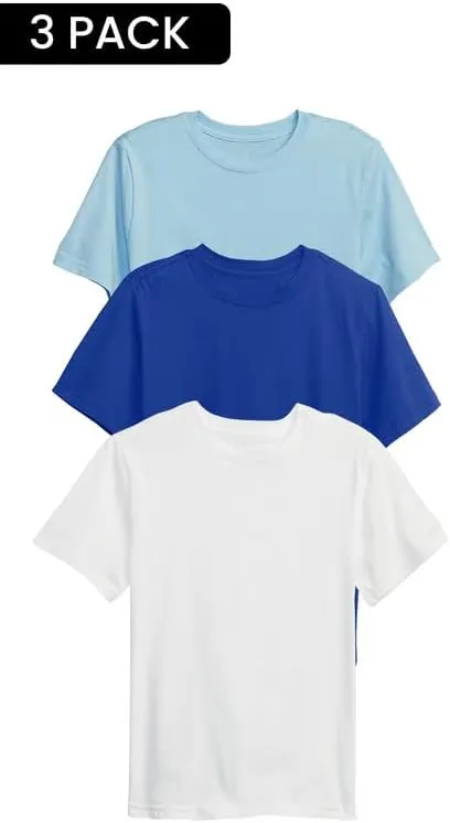 Galaxy by Harvic 3 Pack Boys Short Sleeve Crewneck Solid T-Shirt, Soft Cotton Blend with Ribbed Crew Neckline Tee