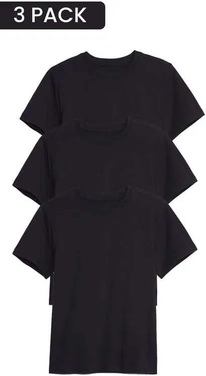 Galaxy by Harvic 3 Pack Boys Short Sleeve Crewneck Solid T-Shirt, Soft Cotton Blend with Ribbed Crew Neckline Tee