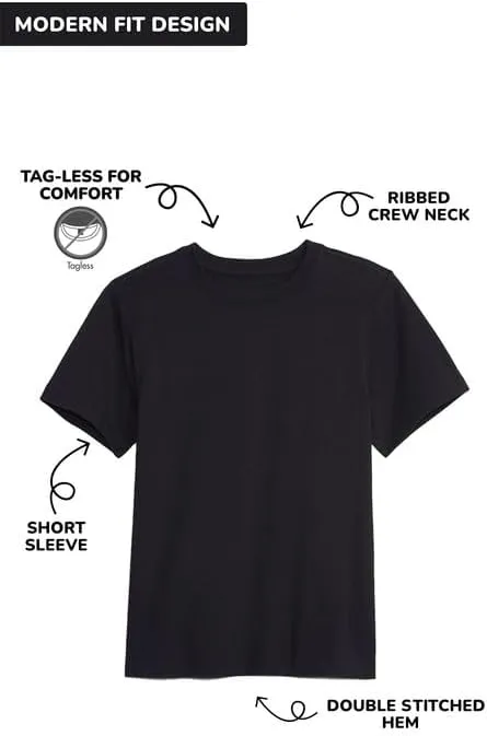 Galaxy by Harvic 3 Pack Boys Short Sleeve Crewneck Solid T-Shirt, Soft Cotton Blend with Ribbed Crew Neckline Tee