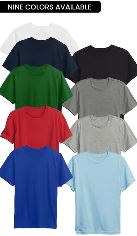 Galaxy by Harvic 3 Pack Boys Short Sleeve Crewneck Solid T-Shirt, Soft Cotton Blend with Ribbed Crew Neckline Tee
