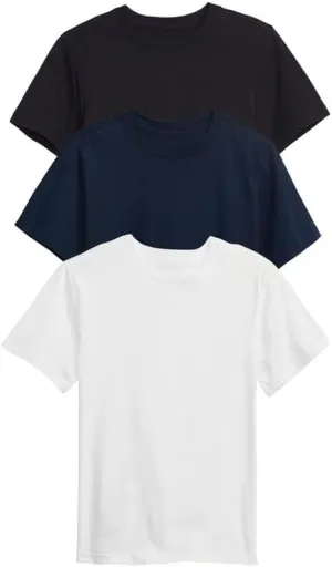 Galaxy by Harvic 3 Pack Boys Short Sleeve Crewneck Solid T-Shirt, Soft Cotton Blend with Ribbed Crew Neckline Tee