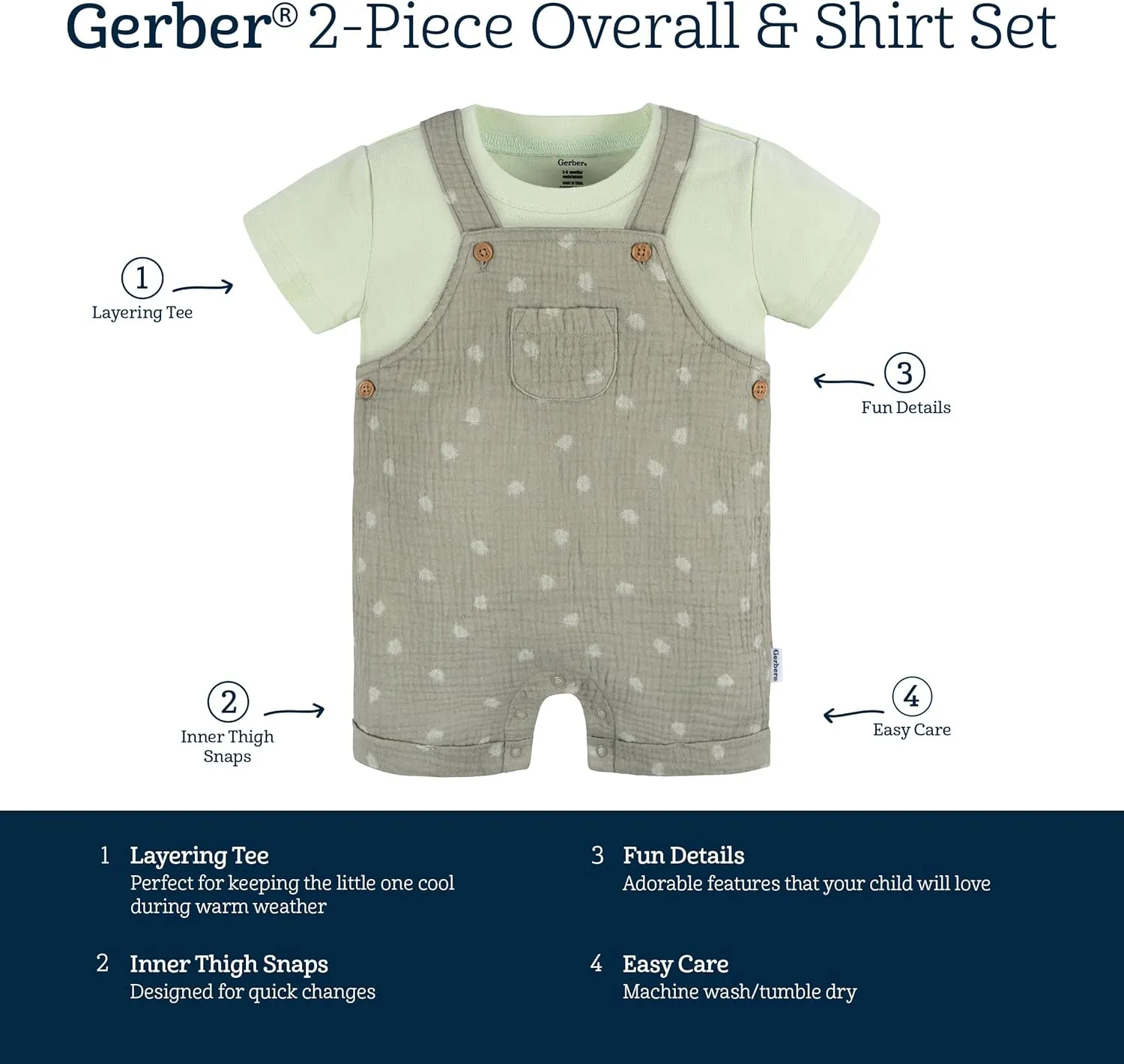 Gerber Baby Gauze Overall Romper and T-Shirt Set