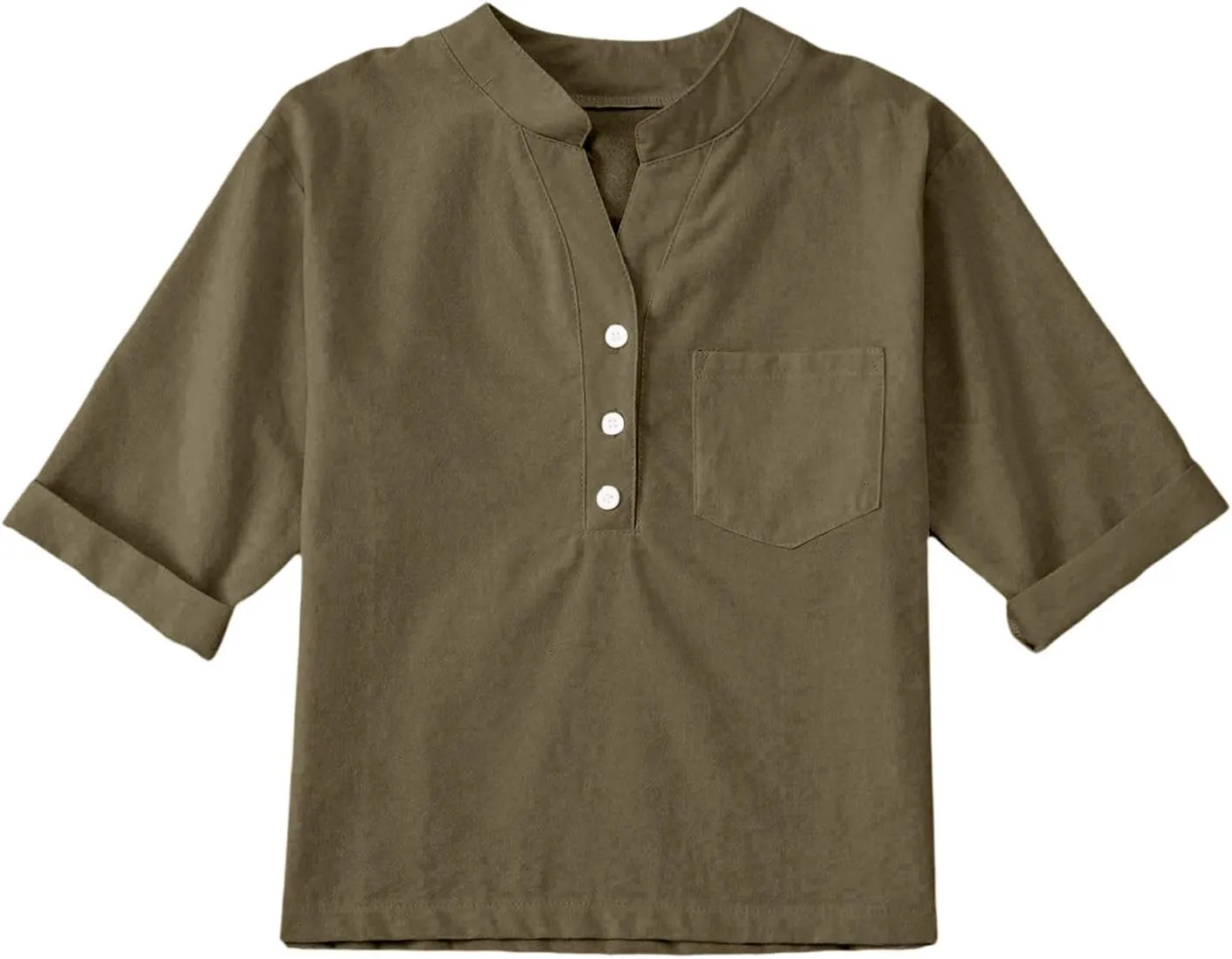 Girls Linen Shirts Loose Fit Button Down Collar Cotton Blouses Teen Summer Lightweight Solid Tee Tops with Pockets
