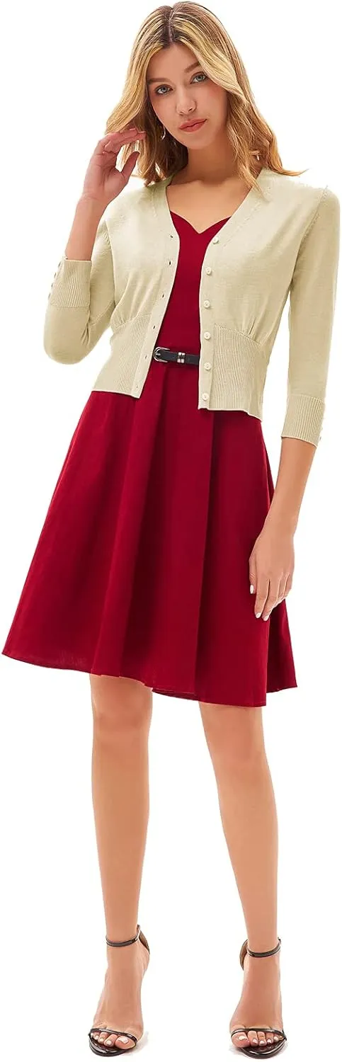 GRACE KARIN Women's Cropped Cardigan V-Neck Button Down Open Front Ribbed Knit Shrug Sweater