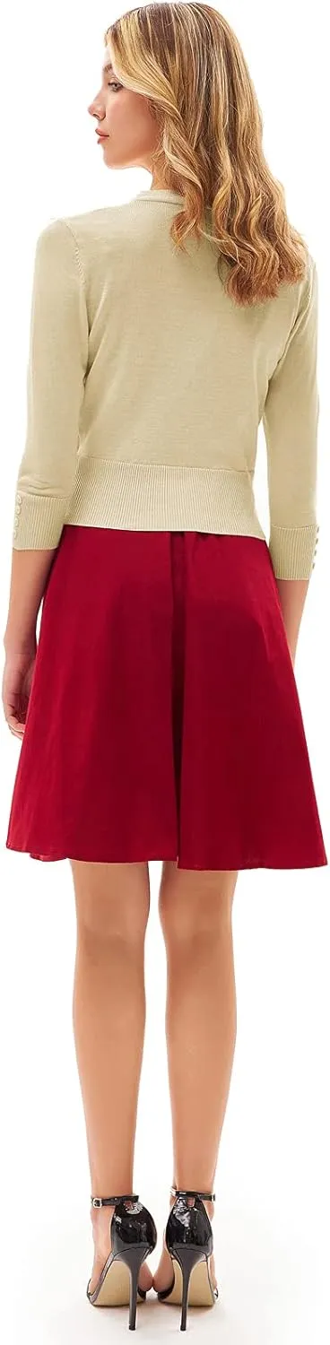 GRACE KARIN Women's Cropped Cardigan V-Neck Button Down Open Front Ribbed Knit Shrug Sweater