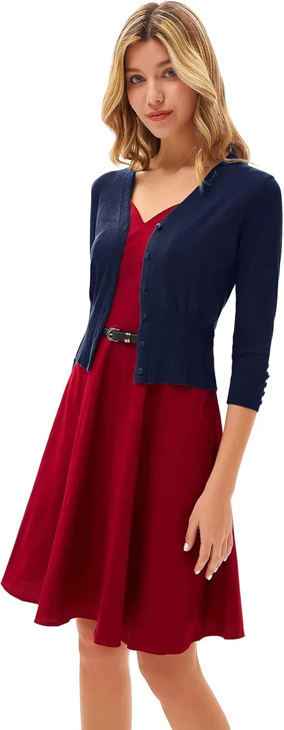GRACE KARIN Women's Cropped Cardigan V-Neck Button Down Open Front Ribbed Knit Shrug Sweater