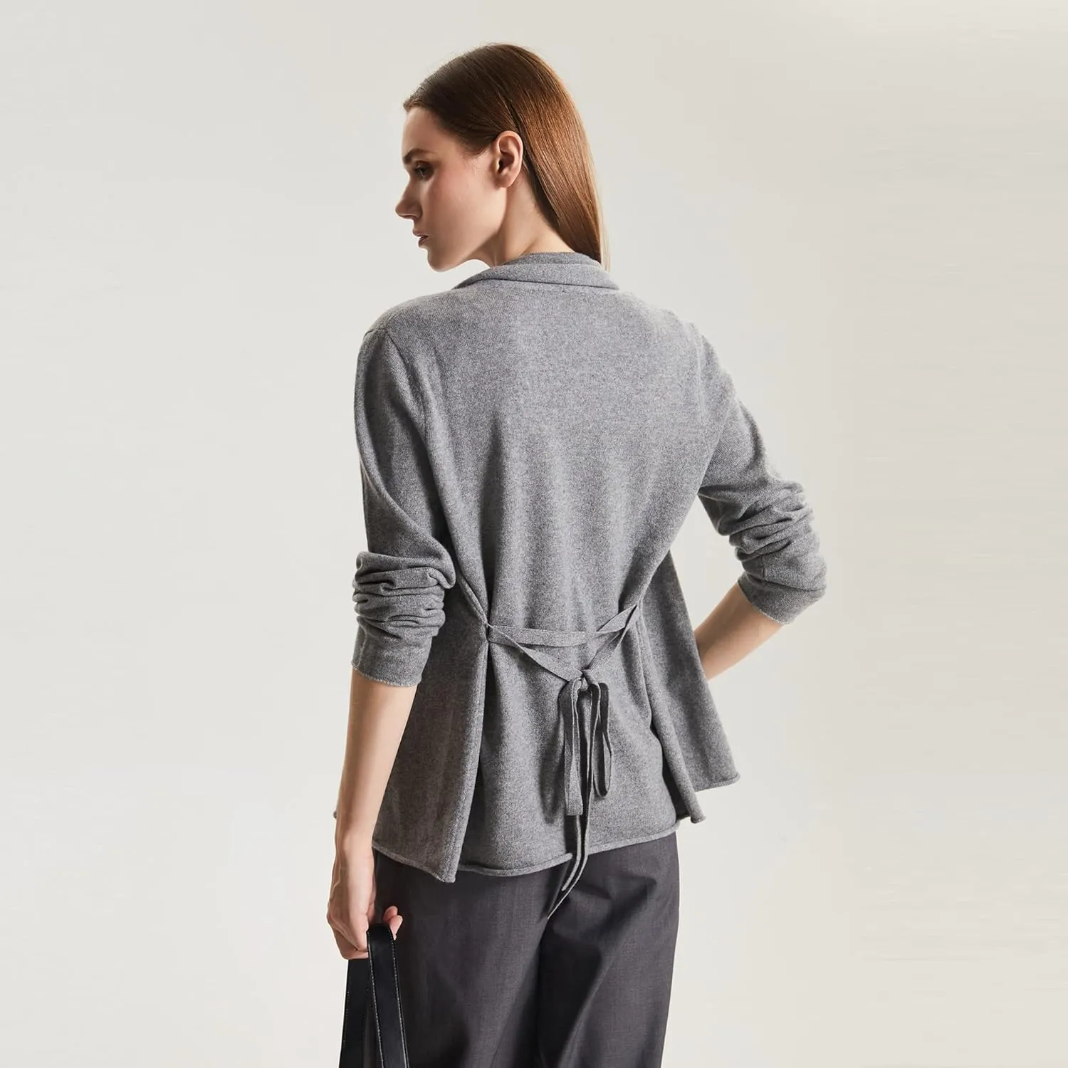 GreenMount Women's Cashmere Short Cardigan Long Sleeve Lightweight Recycled Cashmere Sweater for Women with Belt