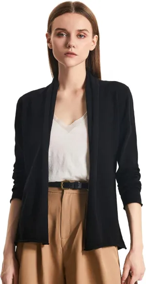 GreenMount Women's Cashmere Short Cardigan Long Sleeve Lightweight Recycled Cashmere Sweater for Women with Belt