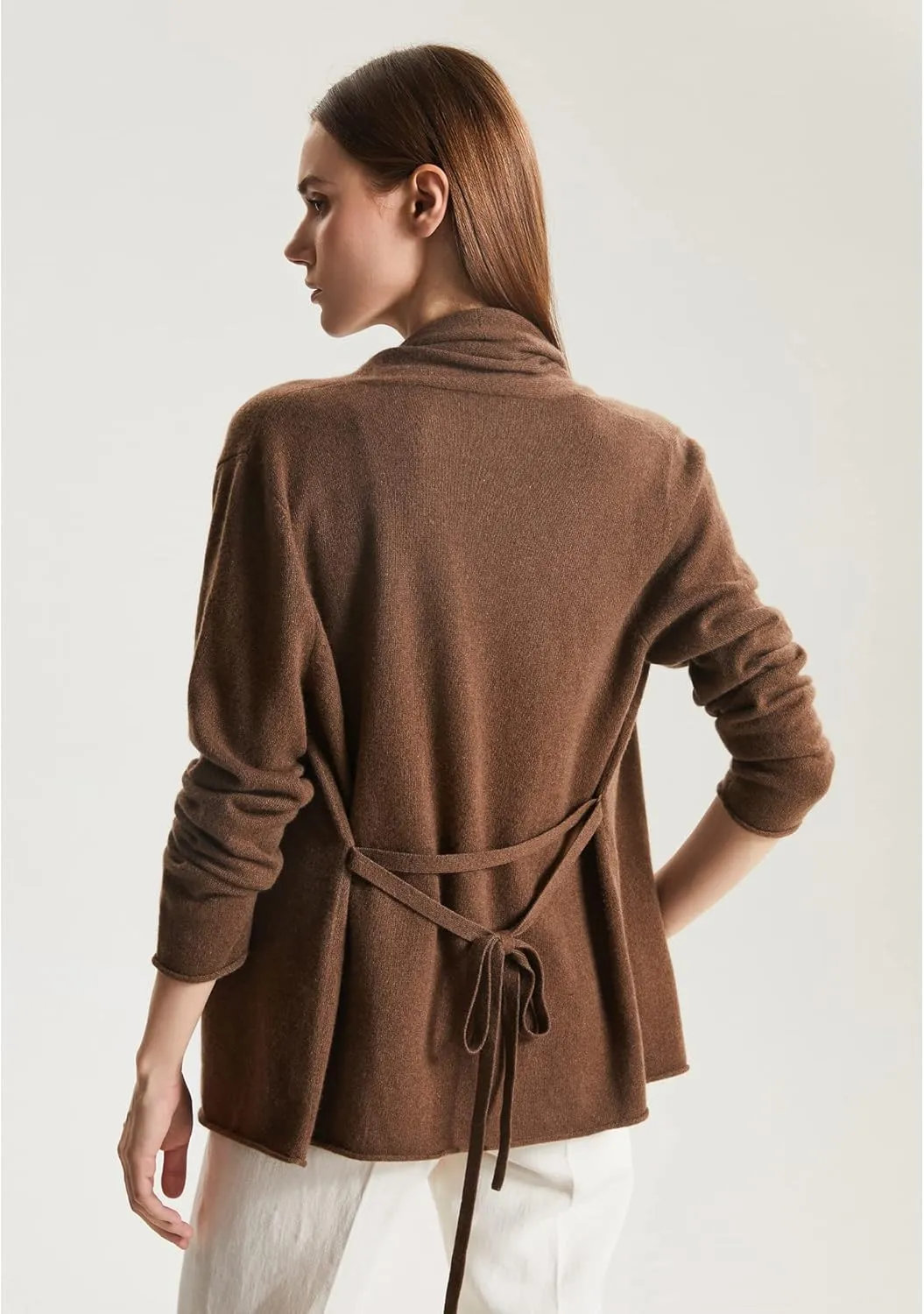 GreenMount Women's Cashmere Short Cardigan Long Sleeve Lightweight Recycled Cashmere Sweater for Women with Belt