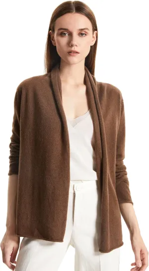 GreenMount Women's Cashmere Short Cardigan Long Sleeve Lightweight Recycled Cashmere Sweater for Women with Belt