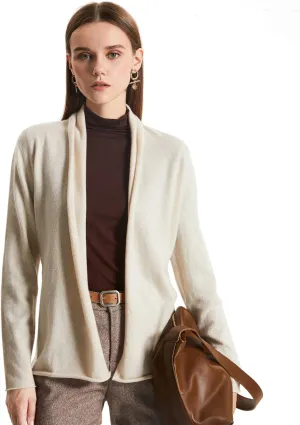 GreenMount Women's Cashmere Short Cardigan Long Sleeve Lightweight Recycled Cashmere Sweater for Women with Belt