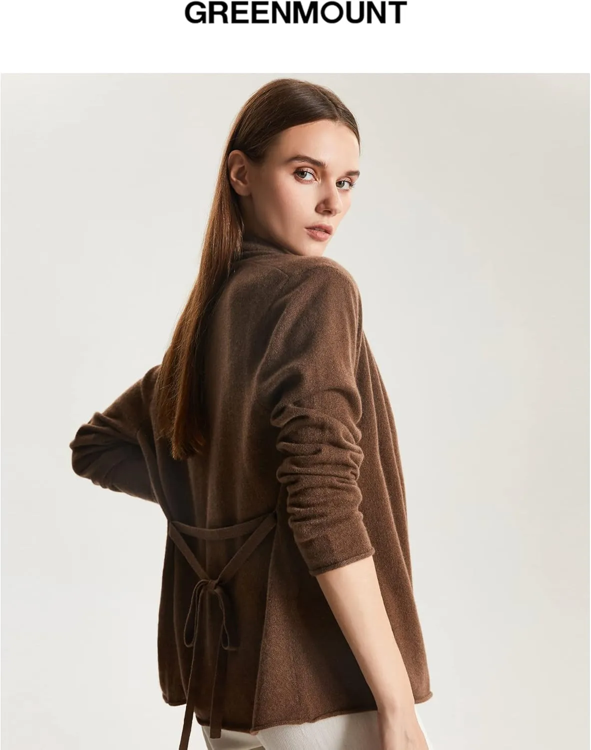 GreenMount Women's Cashmere Short Cardigan Long Sleeve Lightweight Recycled Cashmere Sweater for Women with Belt