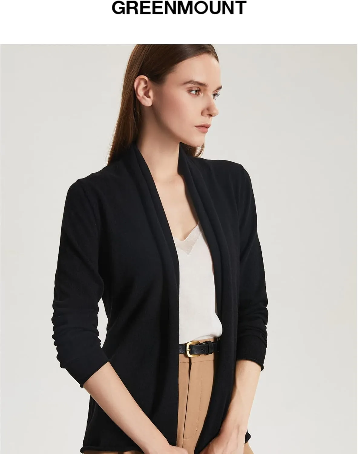 GreenMount Women's Cashmere Short Cardigan Long Sleeve Lightweight Recycled Cashmere Sweater for Women with Belt