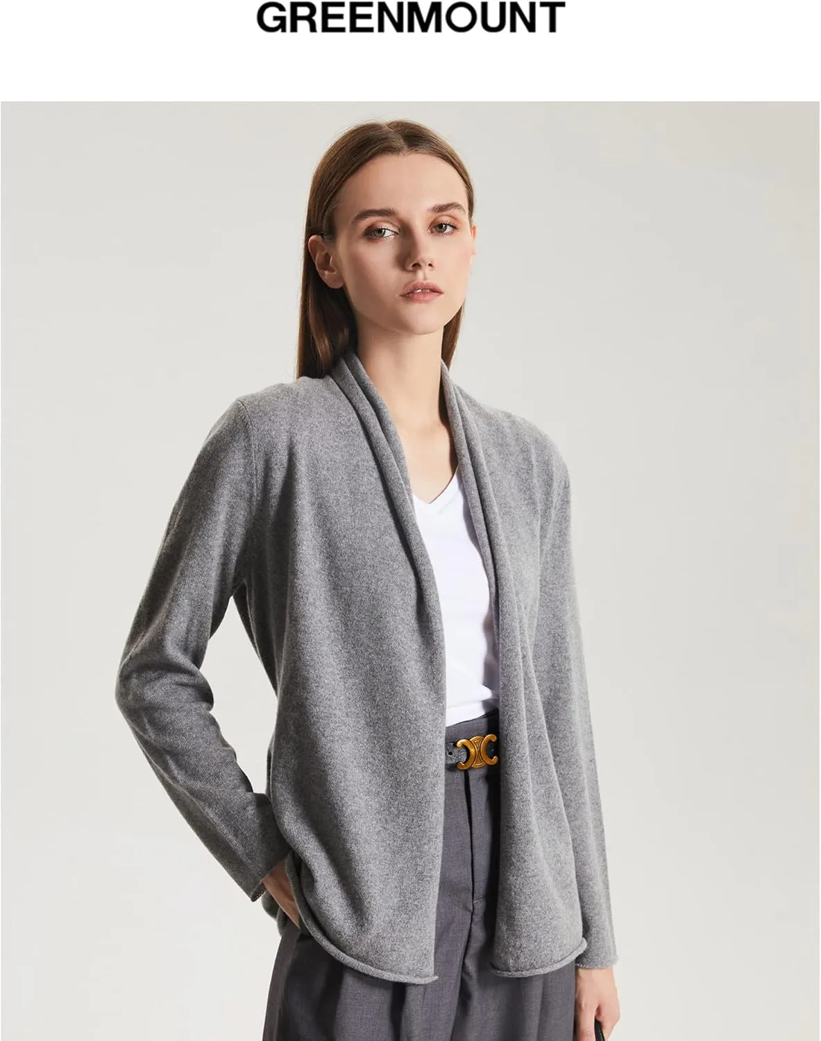 GreenMount Women's Cashmere Short Cardigan Long Sleeve Lightweight Recycled Cashmere Sweater for Women with Belt