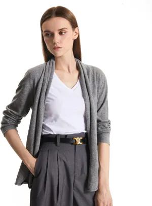 GreenMount Women's Cashmere Short Cardigan Long Sleeve Lightweight Recycled Cashmere Sweater for Women with Belt