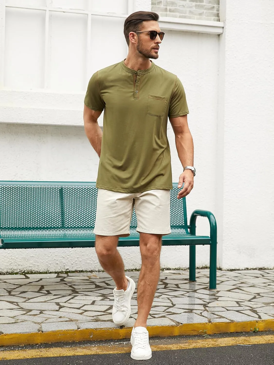 Hardaddy Men's Short Sleeve Henley Shirts Casual Summer Lightweight Button Henley Solid T-Shirt Tops